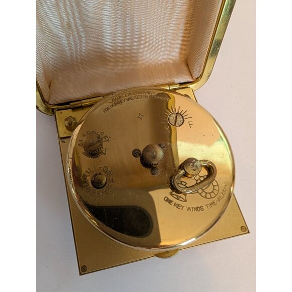 Vintage Phinney-Walker Travel Alarm Clock Gold & Brown Folding Case - Picture 5 of 7